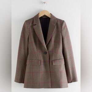 NWT &Other Stories Classic Brown and Pink Checkered Blazer
